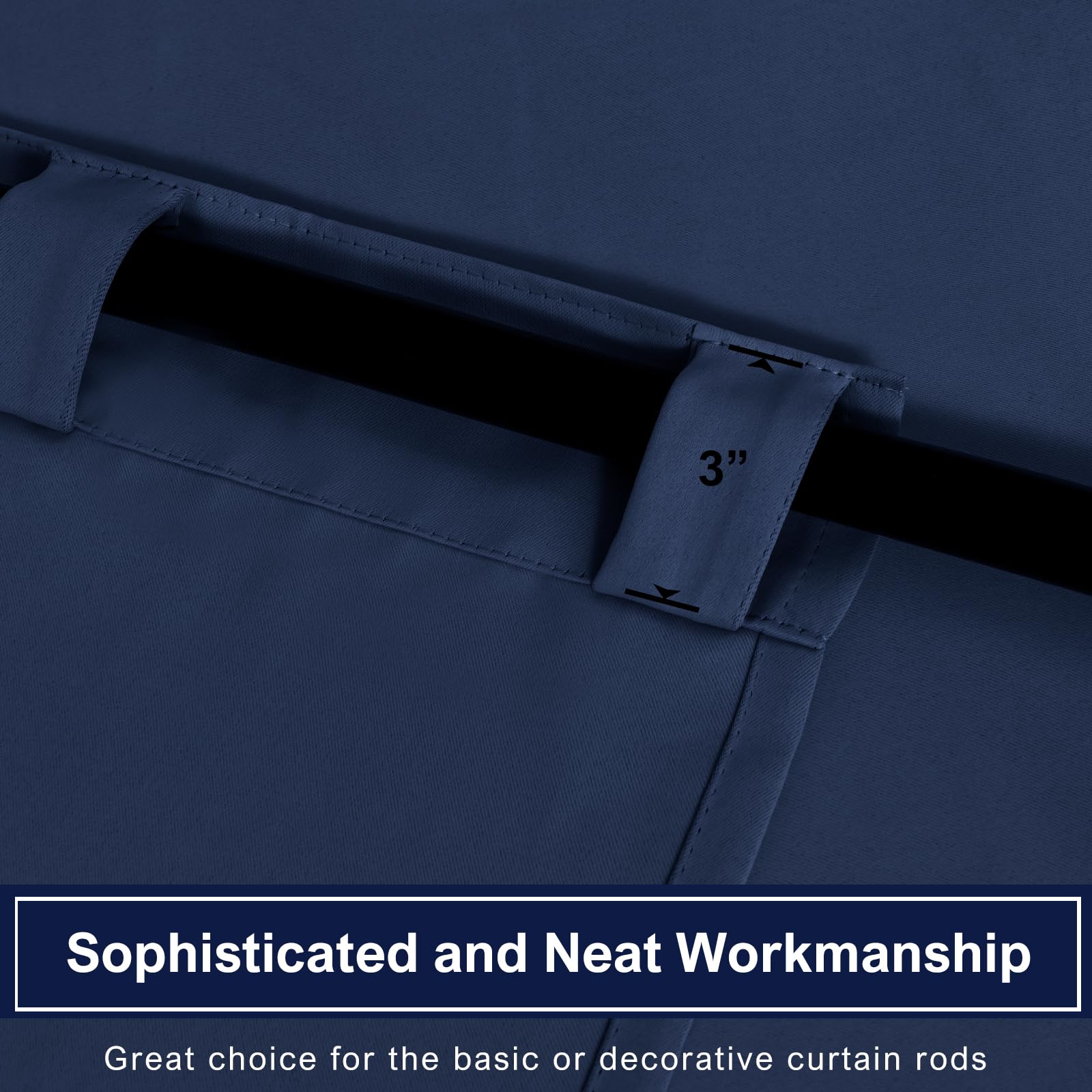 Hiasan Navy Blue Blackout Curtains 2 Panels For Bedroom, Back Tab & Rod Pocket Curtains 96 Inch Long Sewn With Tiebacks, Room Da