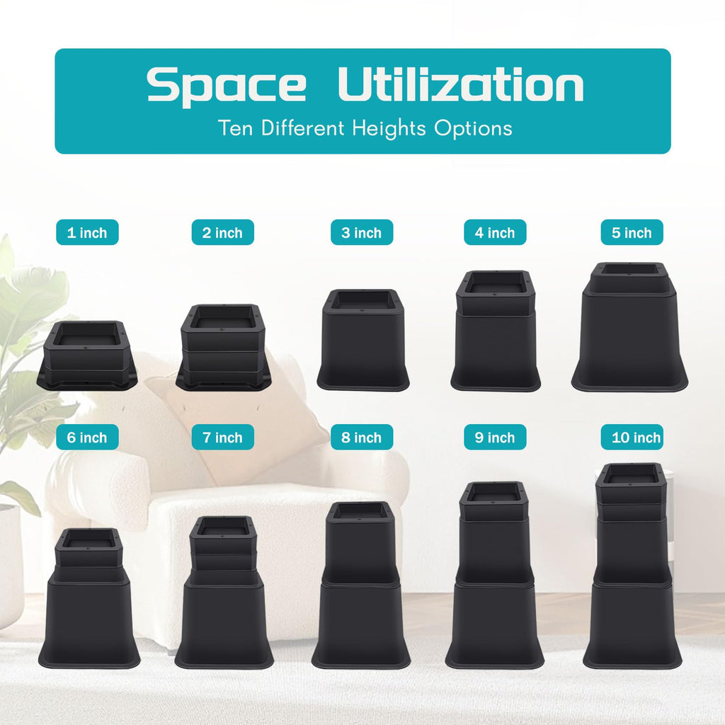 Annkut Bed Risers 10 Inch Heavy Duty,Elevation In Heights 1,2,3,4,5,6,7,8,9,10 Inch,Adjustable Furniture Risers For Chair Table