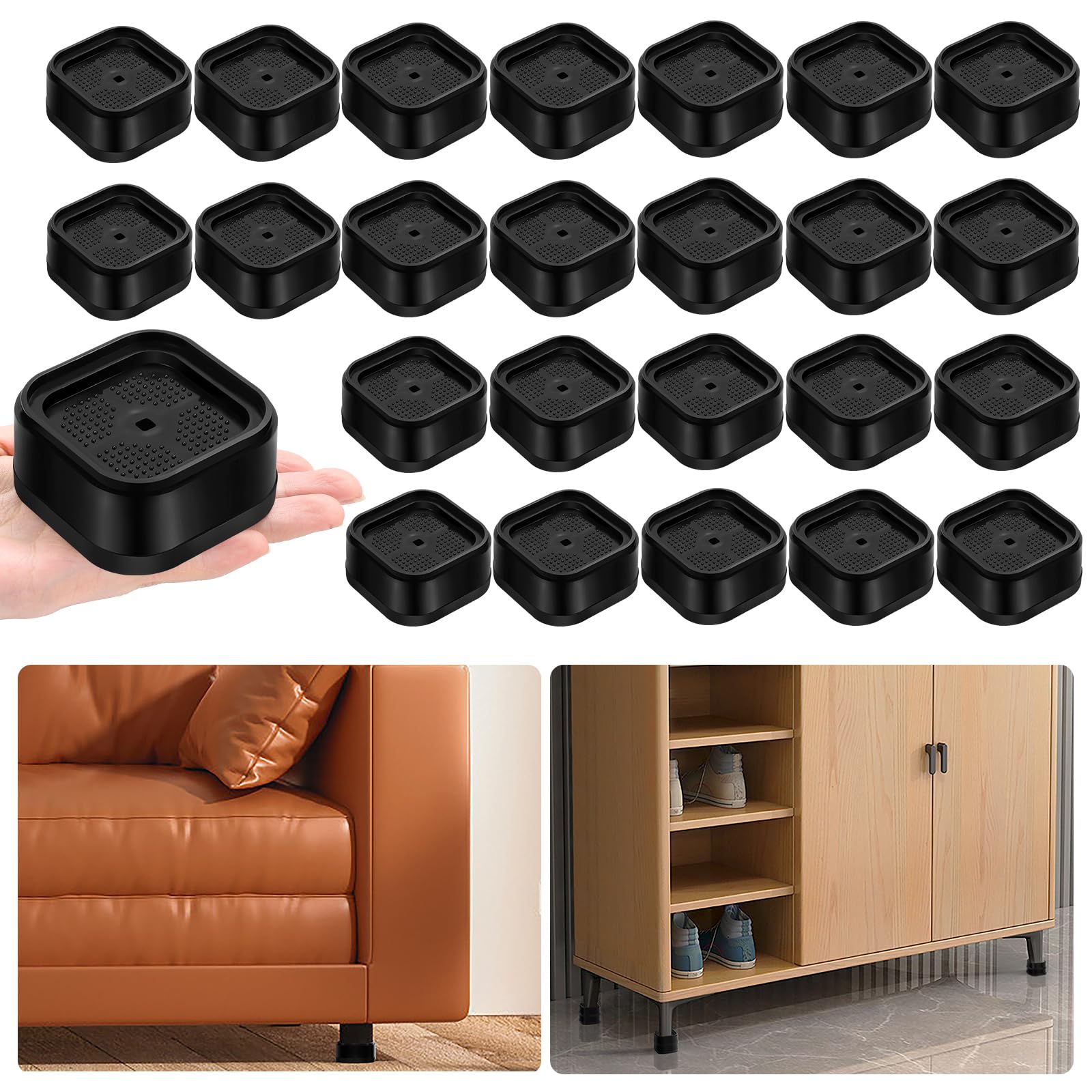 Shouwuhho 24 Pack Furniture Risers Adjustable Bed Risers Heavy Duty Lifts Height 1', Square Stackable Bed Risers 1, 2 Or 3 Inch