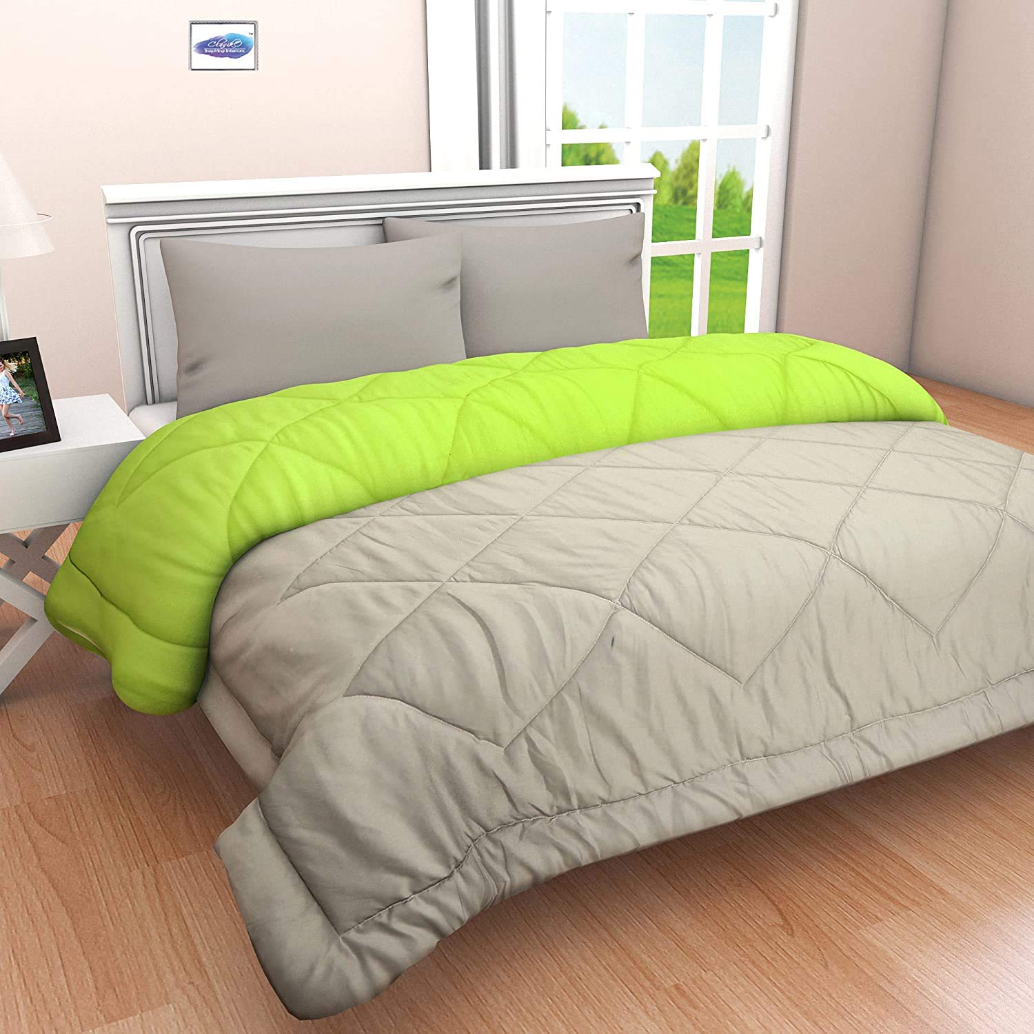 Svt Microfiber 200Tc Comforter (Single_Green & Grey)