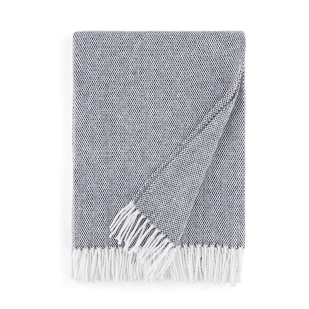 Sferra Terzo 100% Brushed Cotton Throw - Navy/White