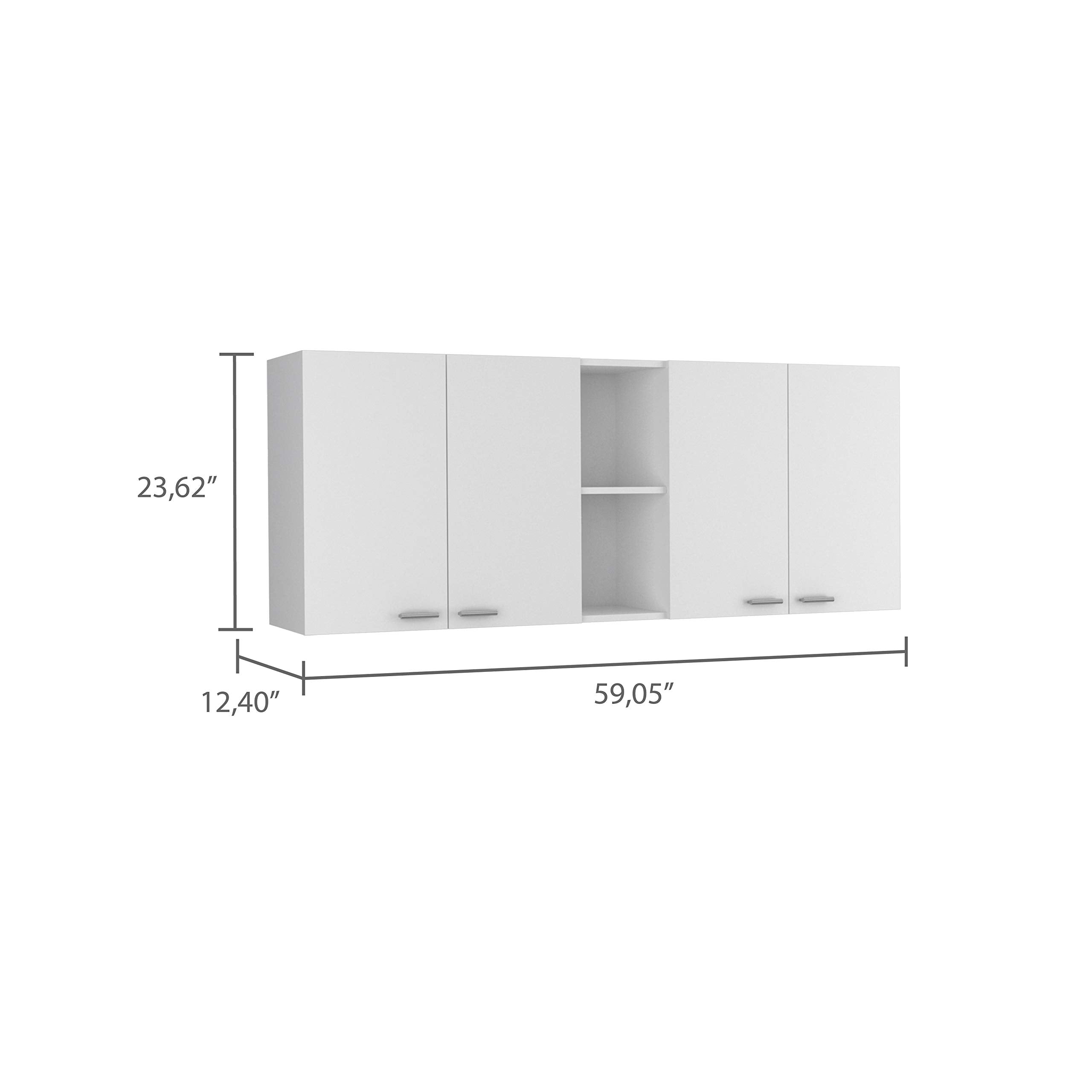 Wall Cabinet 24&Quot; H, 4 Doors, 2 Open Storage Shelves, 2 Internal Shelves, Internal Dish And Glass Organizer, White