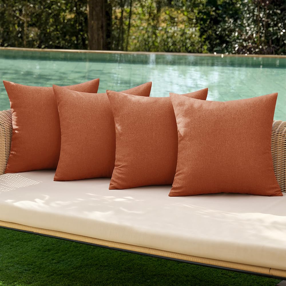 Miulee Pack Of 4 Decorative Outdoor Throw Pillow Covers Linen Waterproof Pillow Covers Farmhouse Cushion Cases For Patio Garden Tent Balcony Couch Sofa 16X16 Inch Rust