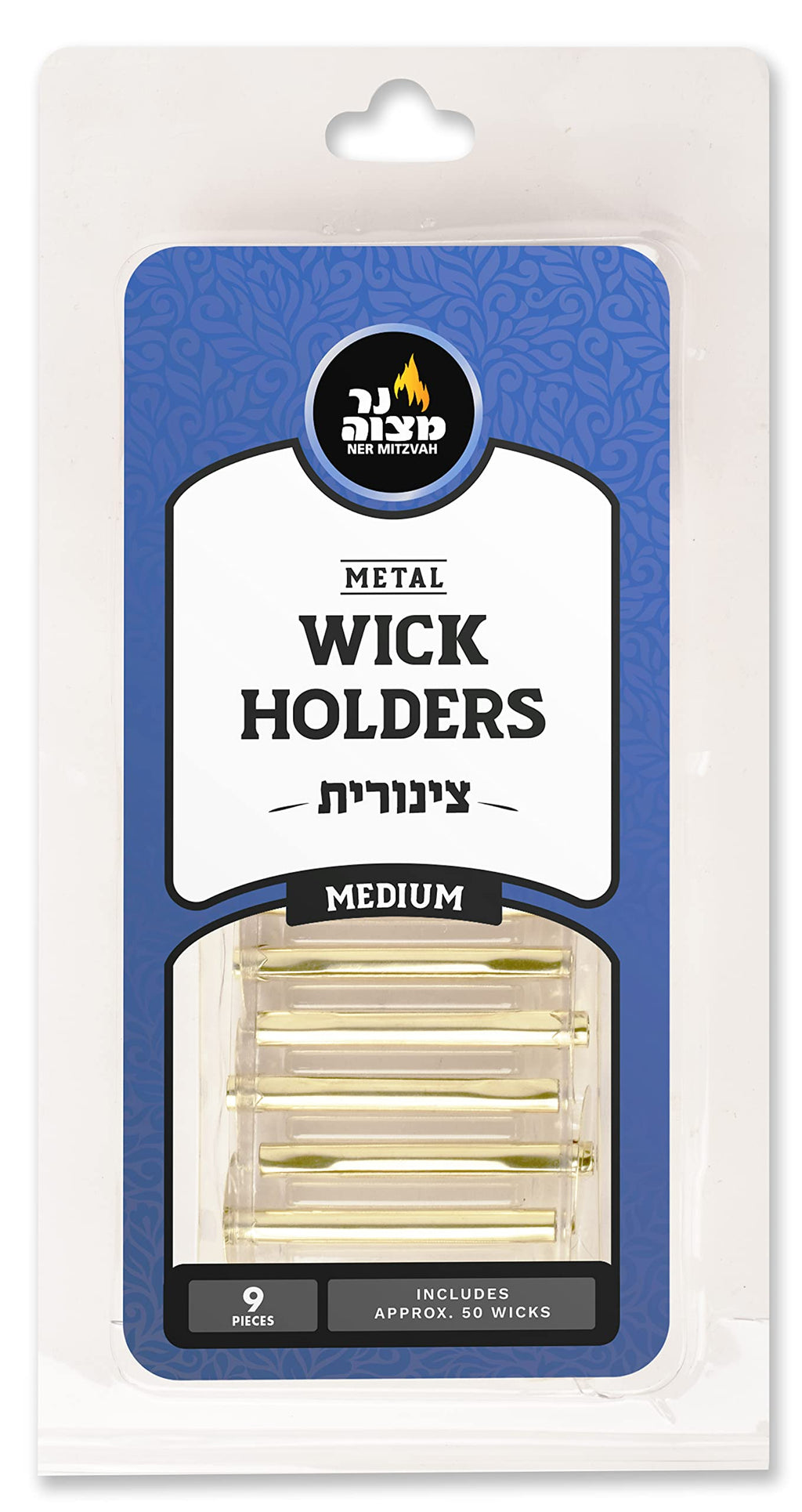 Metal Wick Holder Set - 9 Medium Holders And 50 Wax Coated Wicks - Sits In Full Oil Cup For Optimal Safety And Burn Time - Tzino