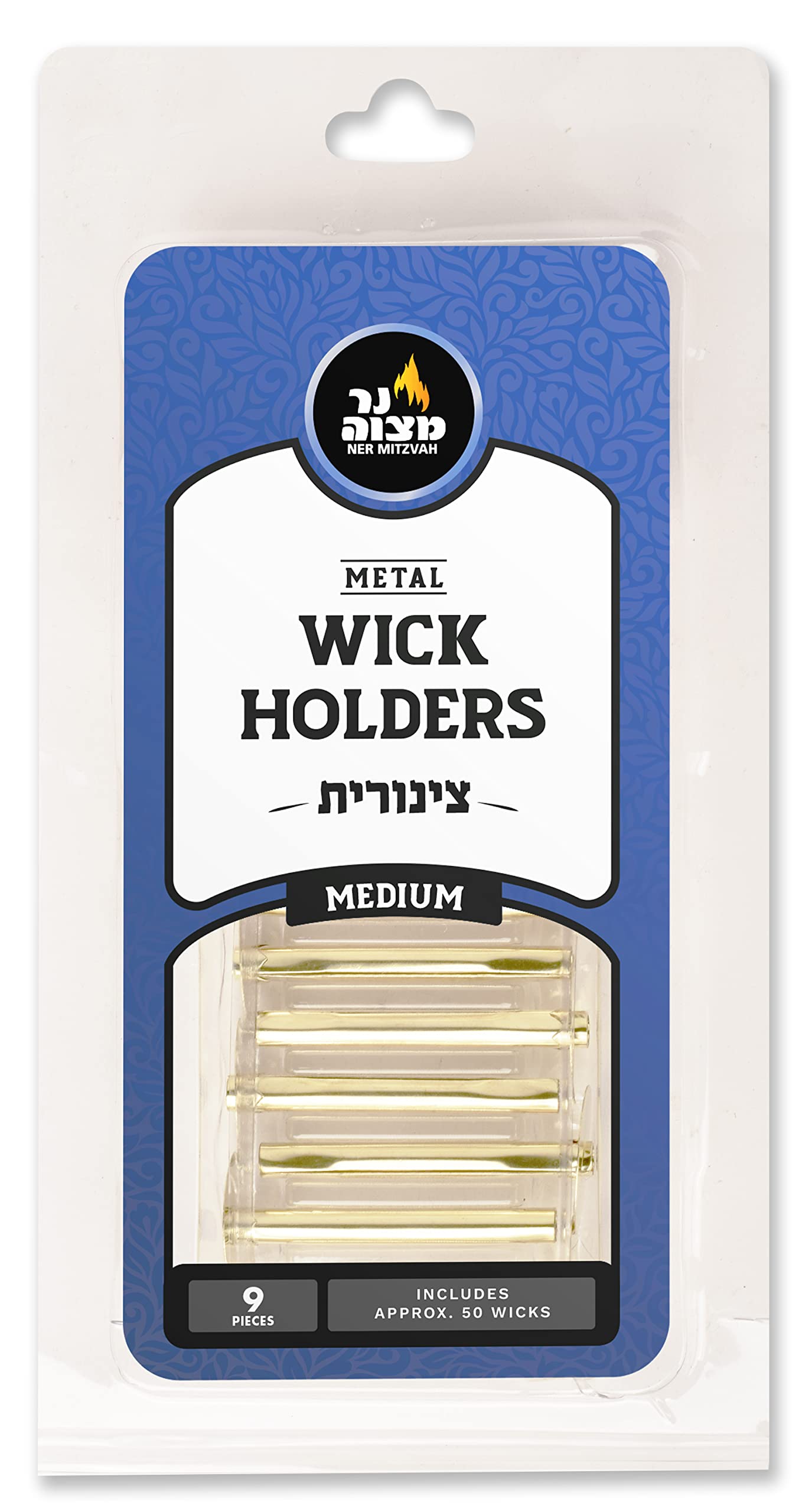 Metal Wick Holder Set - 9 Medium Holders And 50 Wax Coated Wicks - Sits In Full Oil Cup For Optimal Safety And Burn Time - Tzino