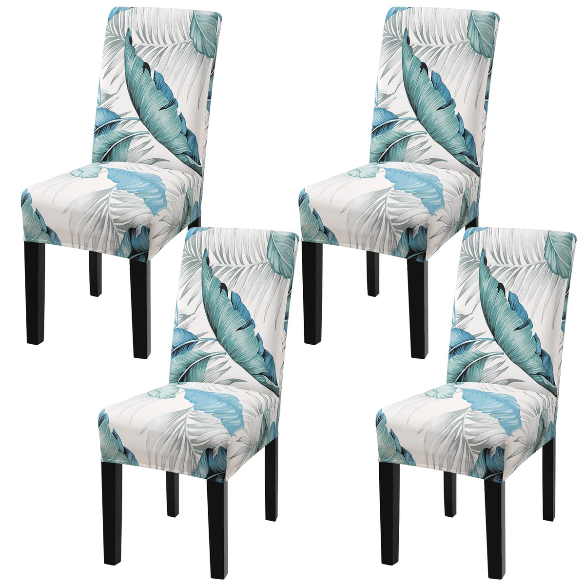 Fuloon Chair Covers For Dining Room 4 Pack, Solid Stretch Dining Chair Covers, Washable Kitchen Slip Covers, Parson Chair Covers Set Of 4 (Blue Leaf, 4 Pack)