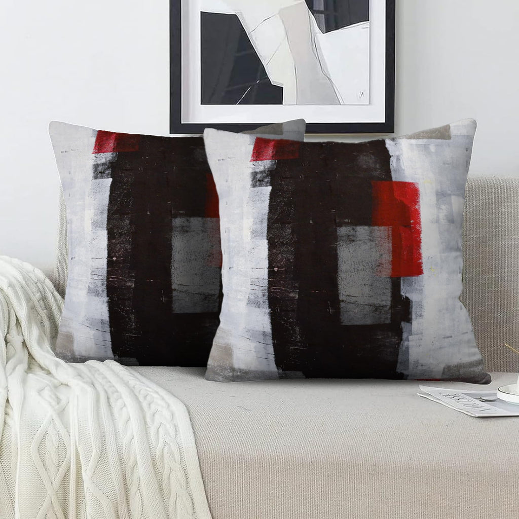 Alricc Red And Grey Pillow Cover, Modern Black White Decorative Throw Pillow Cushion Cover For Bedroom Sofa Living Room 22 X 22
