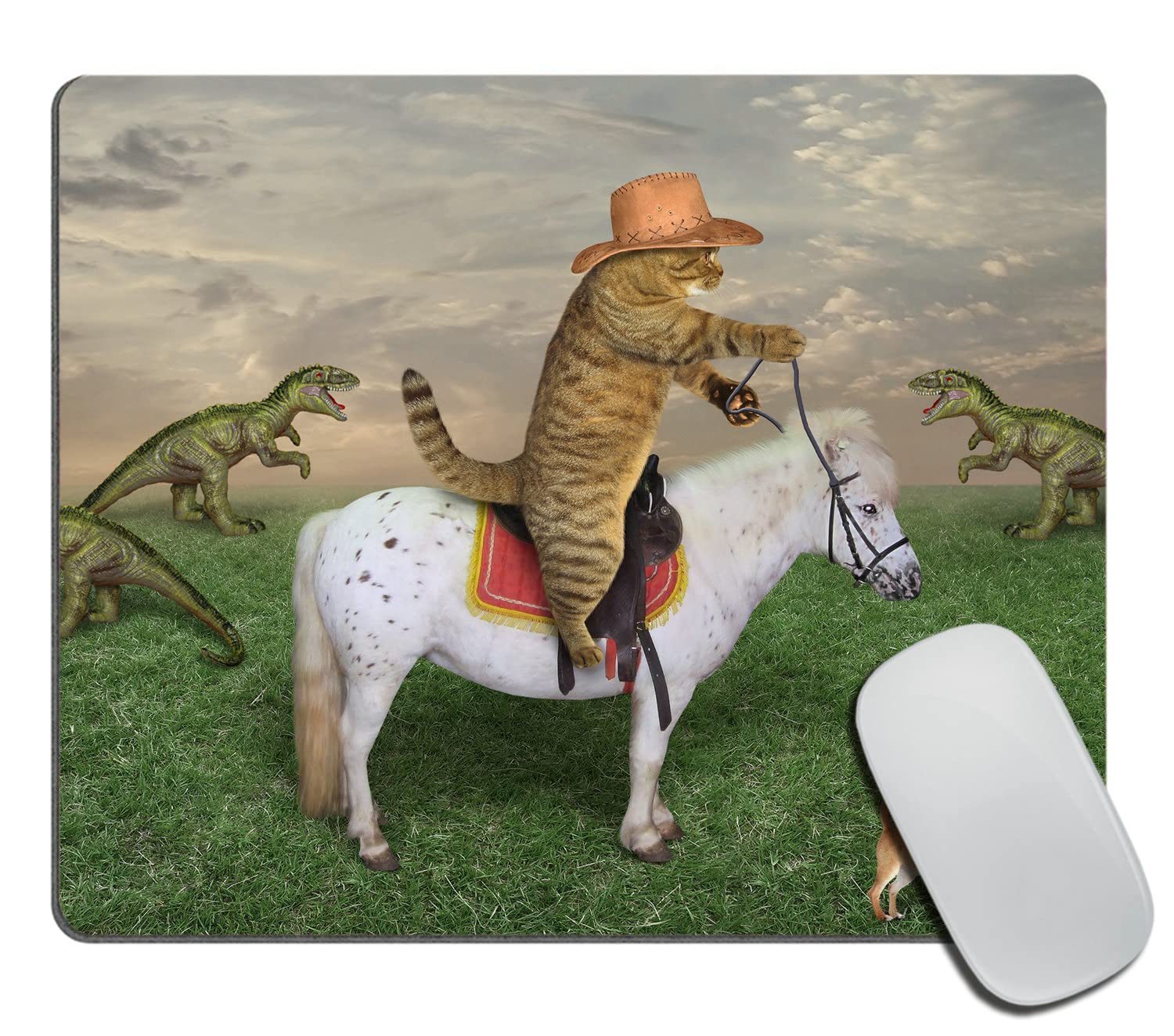 The Cat Cowboy On A Horse Grazes A Herd Of Dragons On The Farm Rectangular Mouse Pad, Non-Slip Rubber Mousepads For Office Home