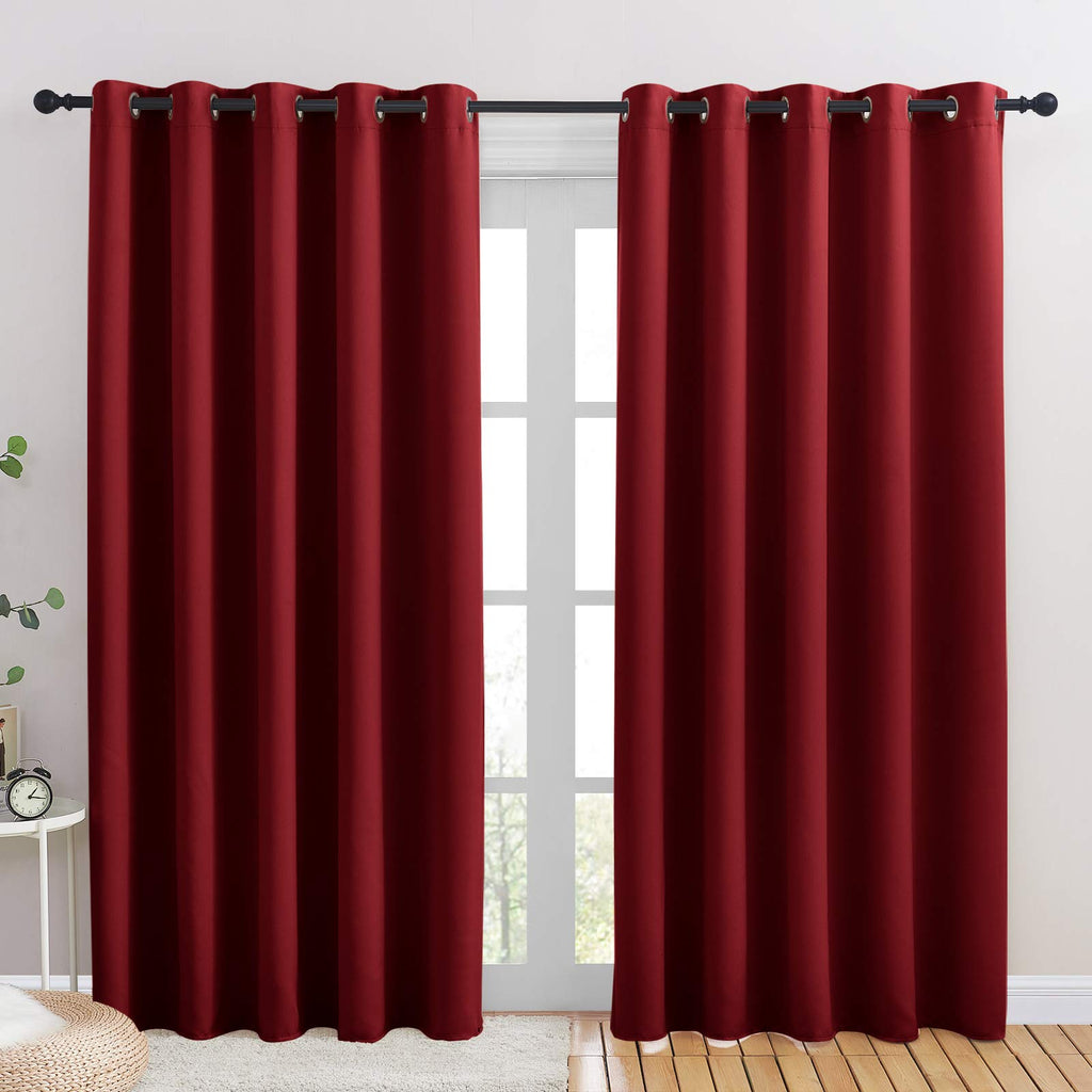 Nicetown Christmas Burgundy Bedroom Curtains Blackout Draperies, Home Decorations Thermal Insulated Solid Grommet Blackout Drape