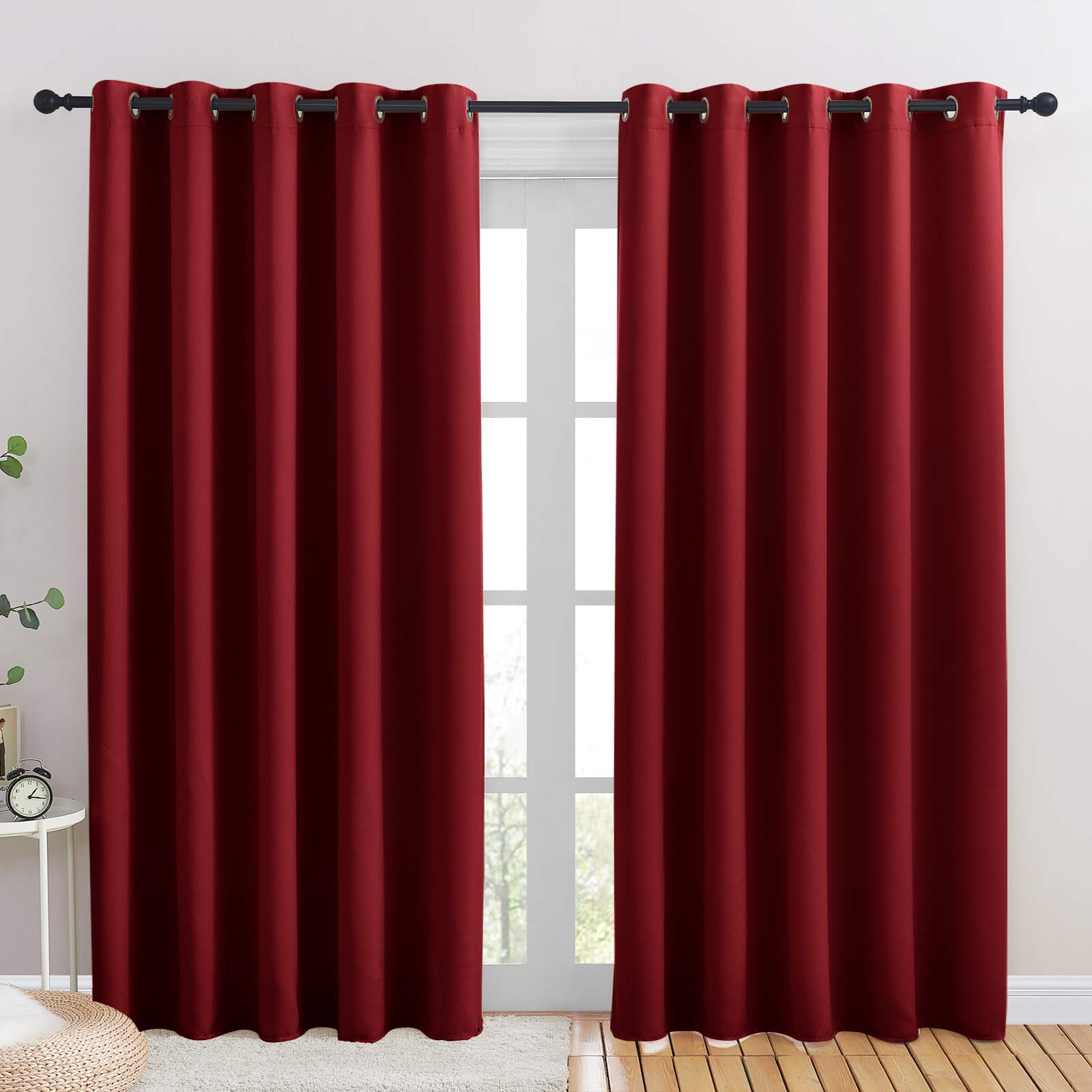 Nicetown Christmas Burgundy Bedroom Curtains Blackout Draperies, Home Decorations Thermal Insulated Solid Grommet Blackout Drape