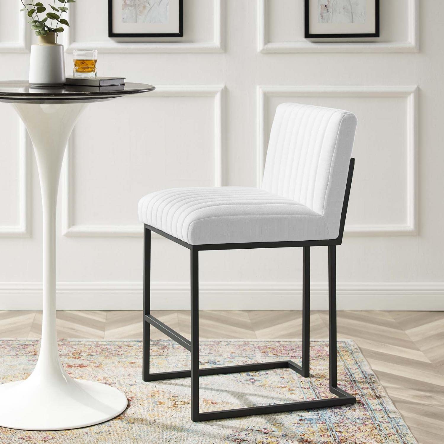 Modway Indulge Channel Tufted Fabric Counter-Height Bar Stool in White