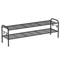 Songmics Shoe Rack, 2-Tier Shoe Organizer, Metal Shoe Shelf Storage With 4 Side Hooks, Holds 12 Pairs Of Shoes, Height-Adjustable Shoe Rack For Entryway, Hallway, Closet, Easy Assembly, Ink Black