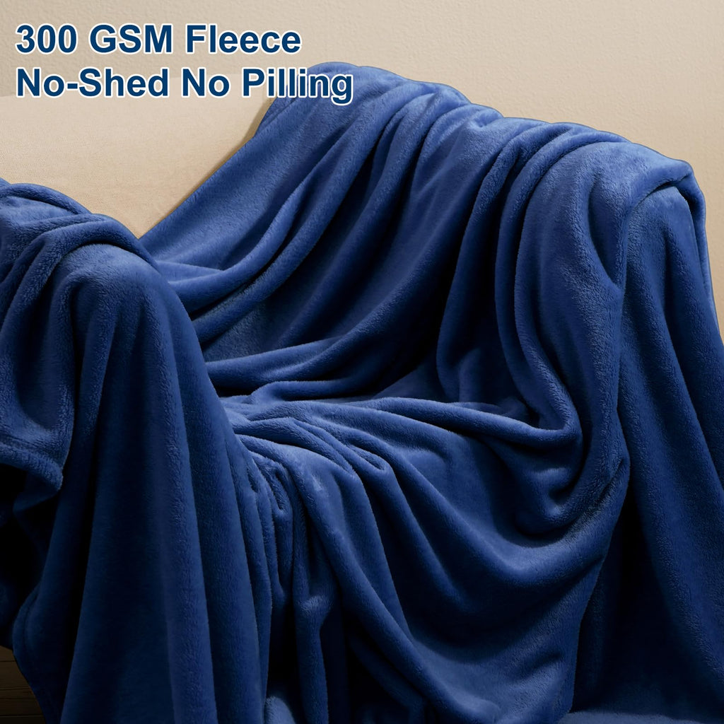Phf Ultra Soft Fleece Blanket Twin Size, No Shed No Pilling Luxury Plush Cozy 300Gsm Lightweight Blanket For Bed, Couch, Chair, Sofa Suitable For All Season, 66' X 90', Navy Blue