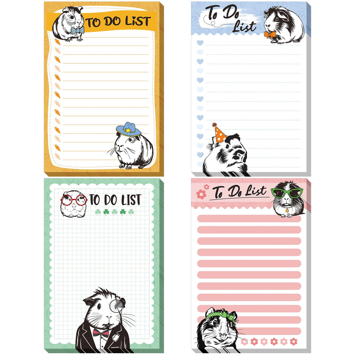 4 Pads Funny Animal Sticky To Do Notepad Guinea Pig Lover Gifts Scratch Notepad For Office Decor Accessories, 4 X 6' (Guinea Pi
