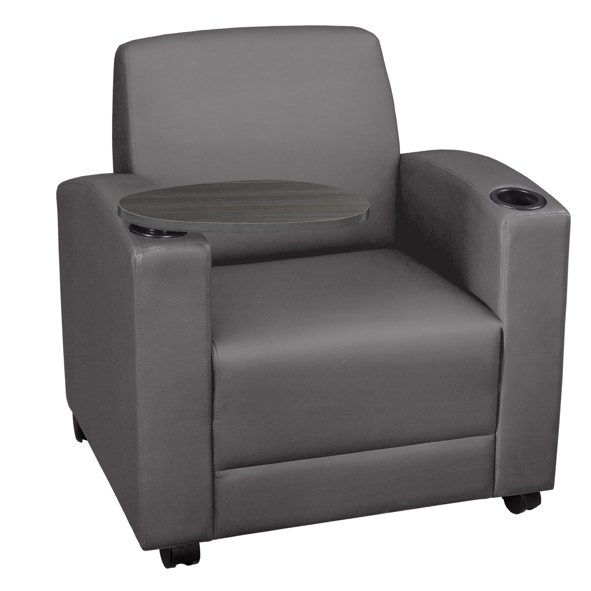 Regency Nova Arm Chair With 360-Degree Swiveling Tablet, Grey Upholstery, Ash Grey Finish, Ergonomic Design For Office, Home, St