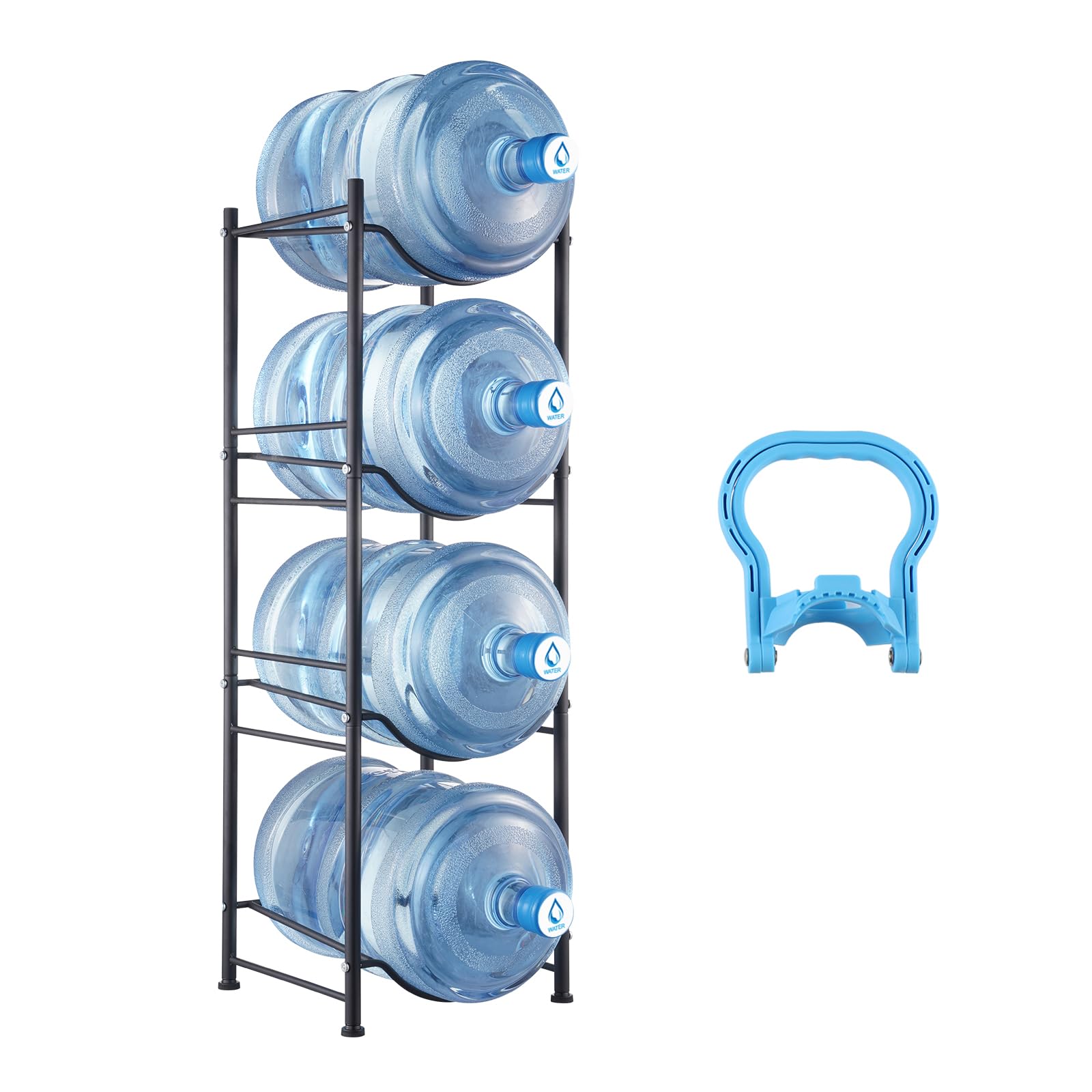 VEVOR 4 Tiers Water Jug Holder, 5 Gallon Water Bottle Holder, Single Row Water Bottle Rack for 4 Bottles, Heavy Duty Water Jug R