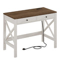 ChooChoo Farmhouse Desk with USB Charging Ports and Power Outlets, 39 Computer Desk with Drawers, Small Study Writing Table with