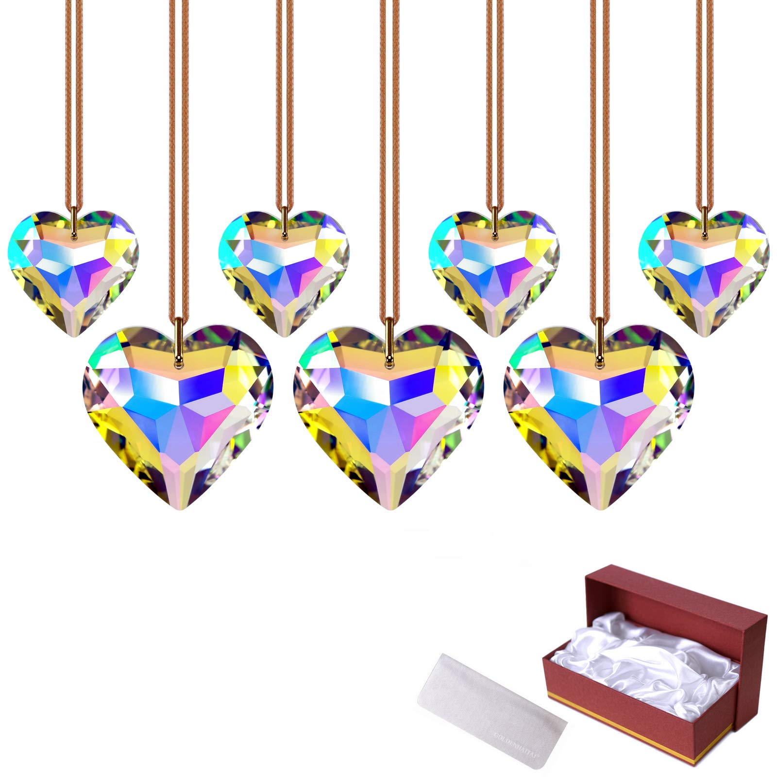 Goldenhaitai Crystal Heart Prisms Suncatcher Pendant Ab Color For Windows, Garden Hanging Decor, Rainbow Maker Crystal Ornament
