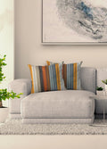 Knotting Home Cotton Salsa Stripe Cushion Cover Set Of 2 16X16 Inch Beige/Mustard Multicolour Large Square Throw Pillow Covers F