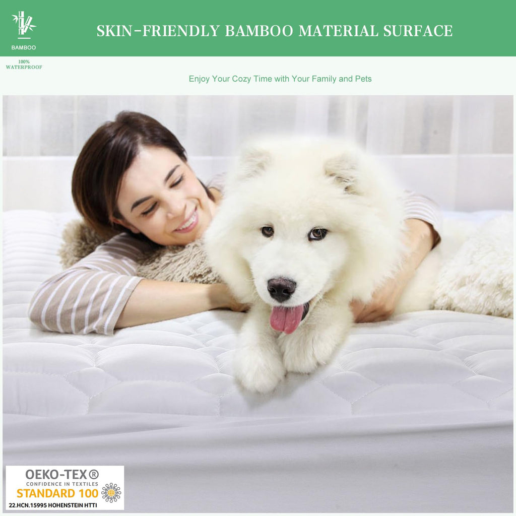 Unilibra Cal King Mattress Protector Waterproof Rayon From Bamboo, Deep Pocket Mattress Pad Cover Fit Up To 6''-21'', Breathable Soft Filling Quilted Fitted Mattress Topper