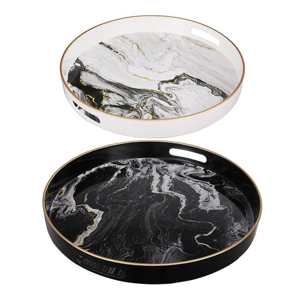 A&B Home 43305 S/2 Quinn Trays Black-White Quinn Trays, Set of 2 Black & White