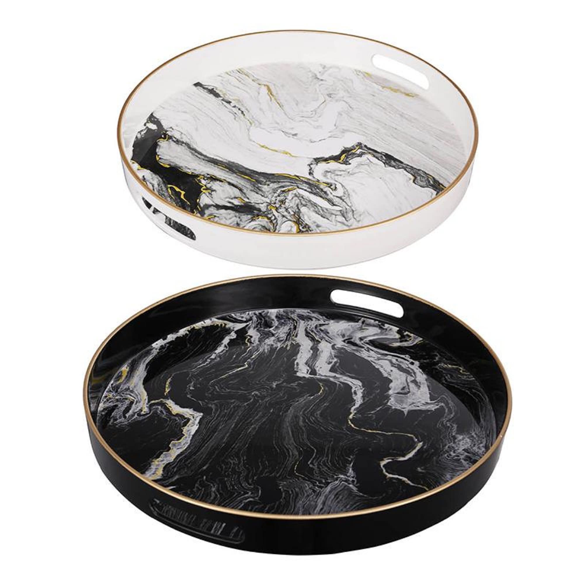 A&B Home 43305 S/2 Quinn Trays Black-White Quinn Trays, Set of 2 Black & White
