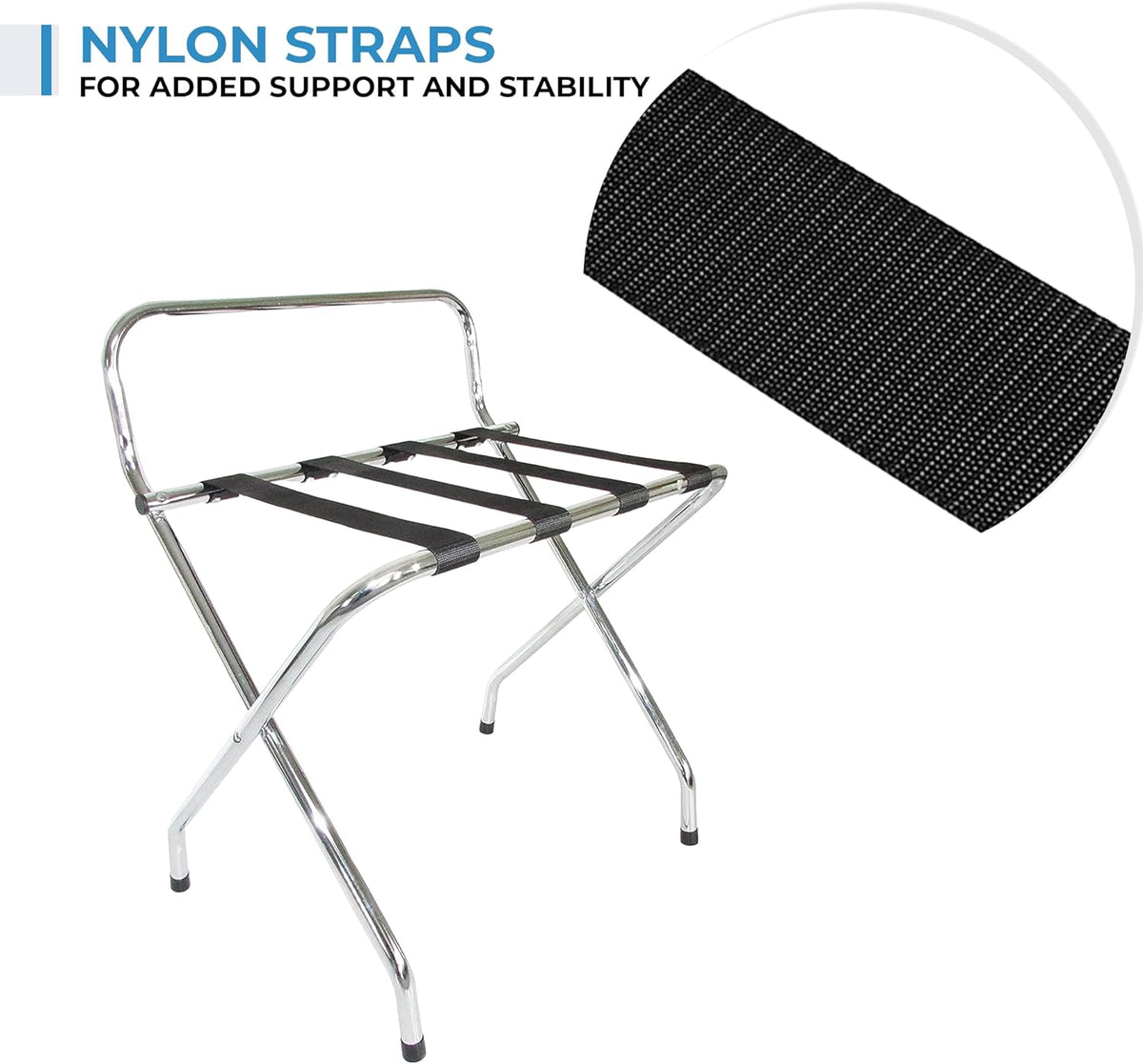 Foldable X-Shape Luggage Rack with Two Shelves, Nylon Straps, Chrome Finish