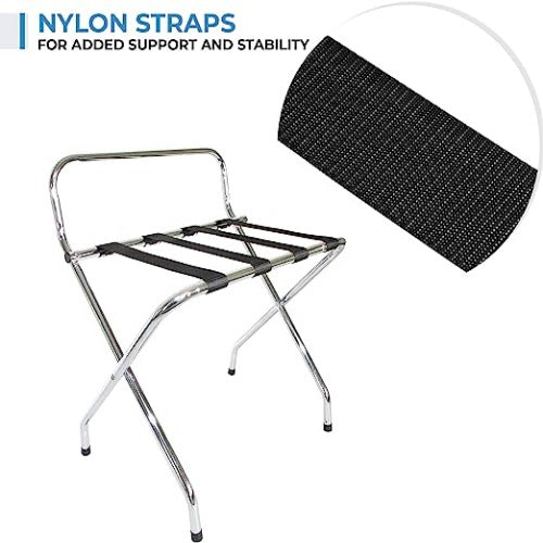 High-Back Luggage Rack, Lightweight Fold-Flat Design, Compact Chrome Finish
