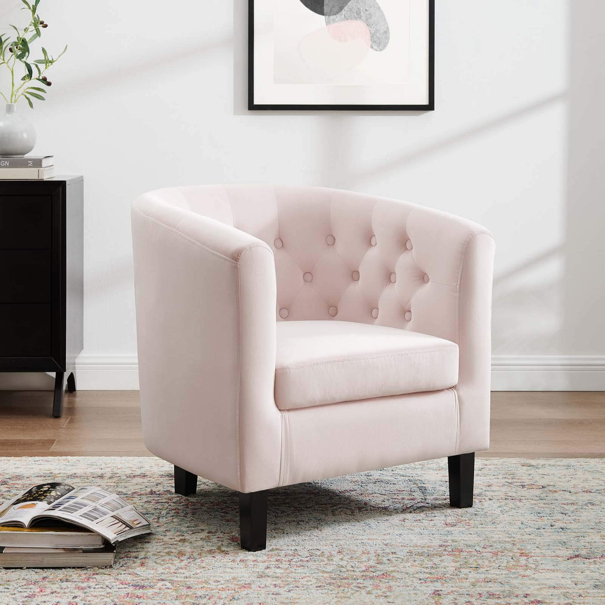 Modway Prospect Channel Tufted Performance Velvet Modern, Armchair, Pink