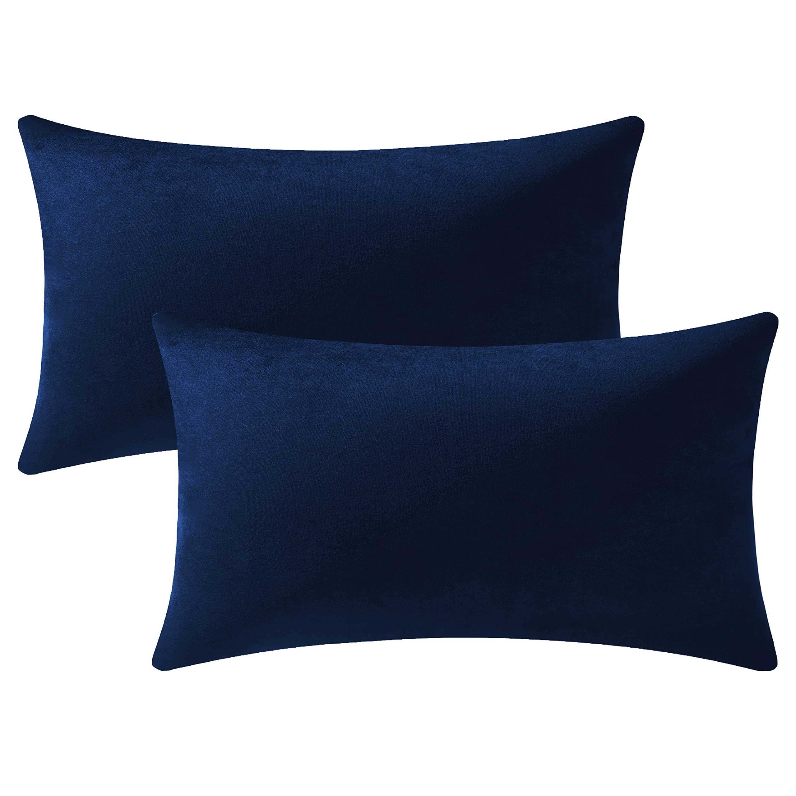 Dezene Couch Pillow Cases 12X20 Navy: 2 Pack Cozy Soft Velvet Rectangular Throw Pillow Covers For Farmhouse Home Decor