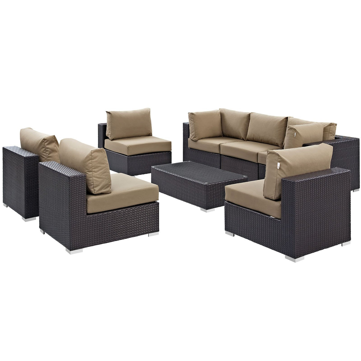 Modway Convene 8-Pc Outdoor Patio Sectional Set In Espresso Mocha