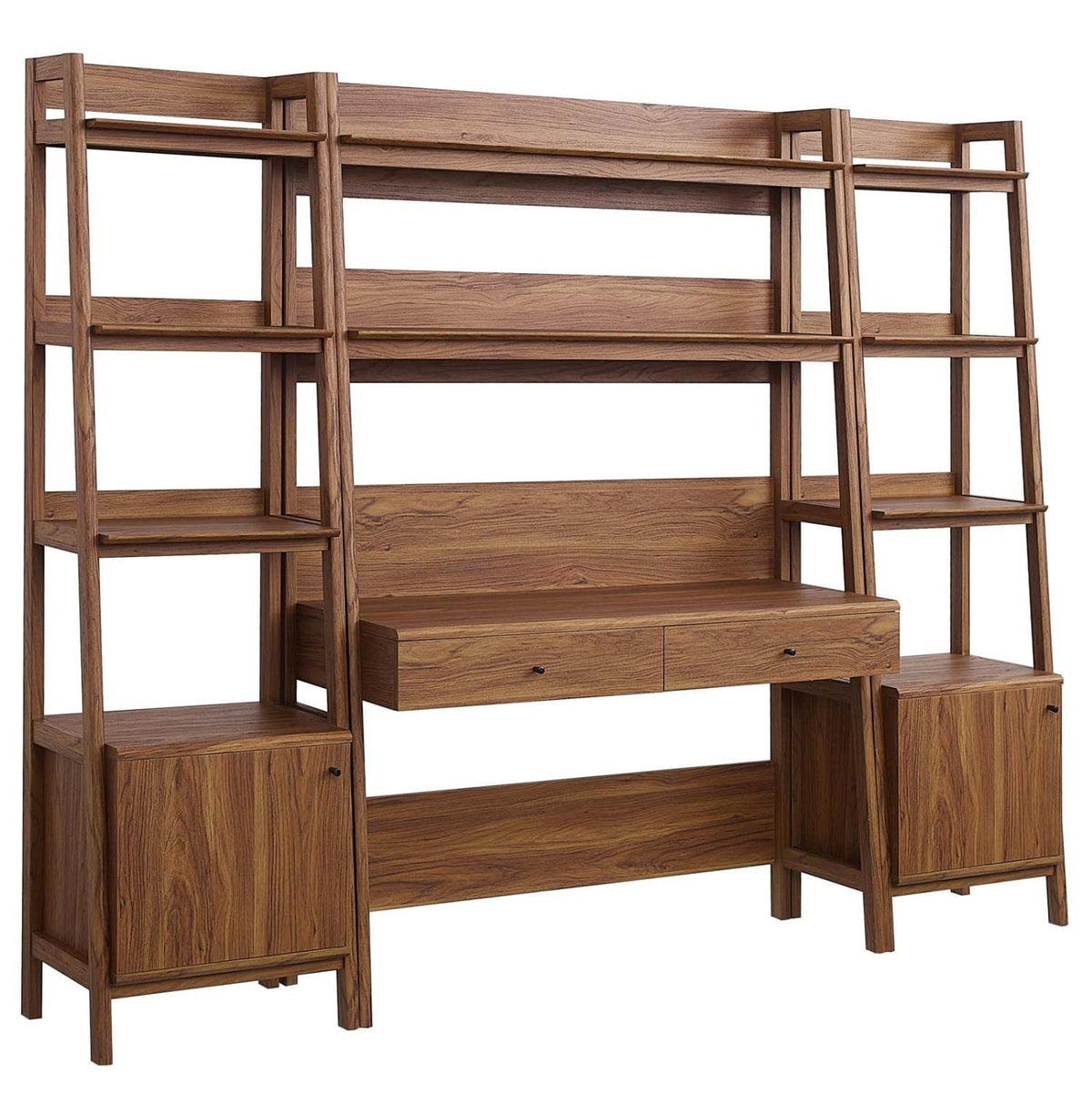 Modway Bixby 3-Piece Home Office Desk And Bookshelf Display Case In Walnut