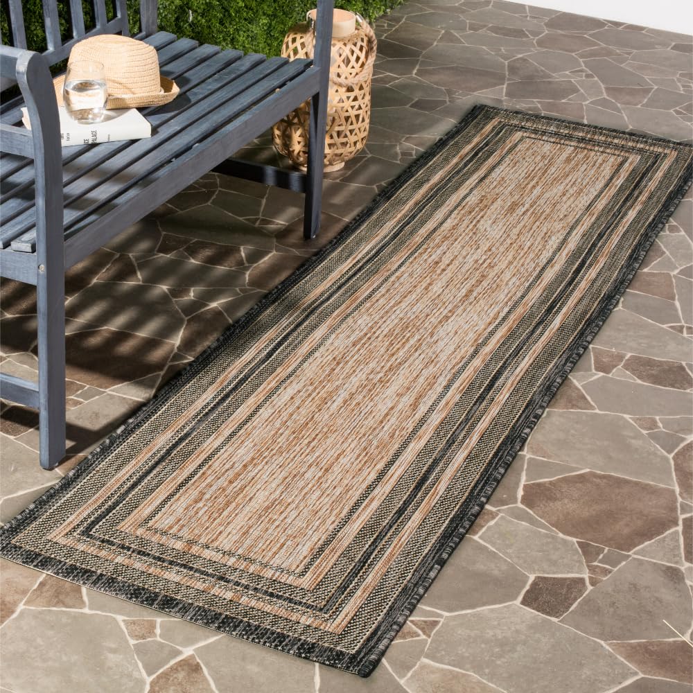 Safavieh Courtyard Collection 2'3' X 10' Natural / Black Cy8475 Indoor/ Outdoor Patio Backyard Mudroom Runner Rug