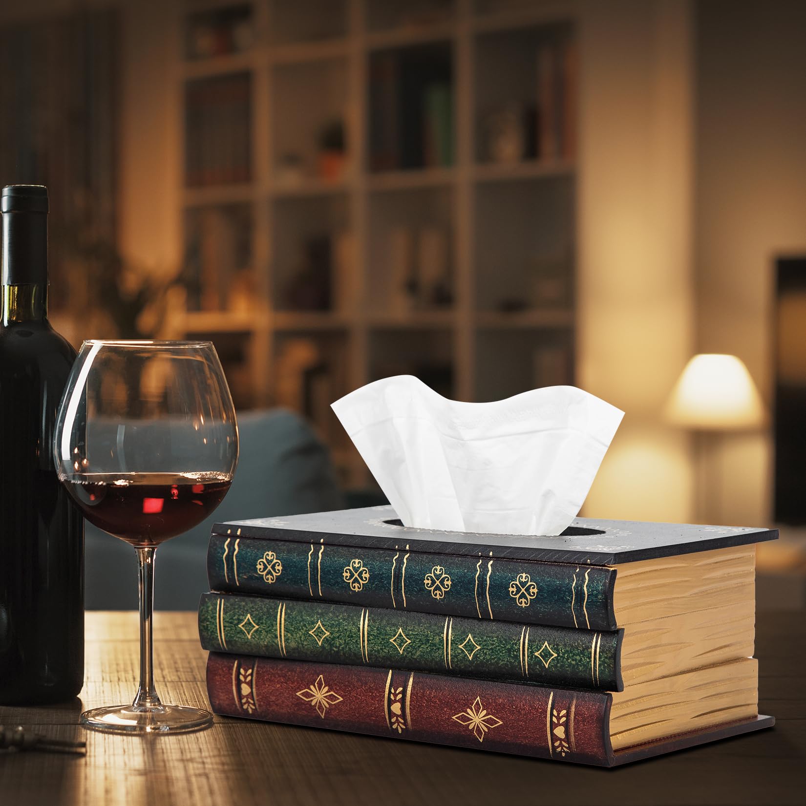 Crafted Classical Retro Wooden Antique Book Tissue Box Cover Rectangular Tissue Holder Dispenser Paper Cover Case Napkin Holder