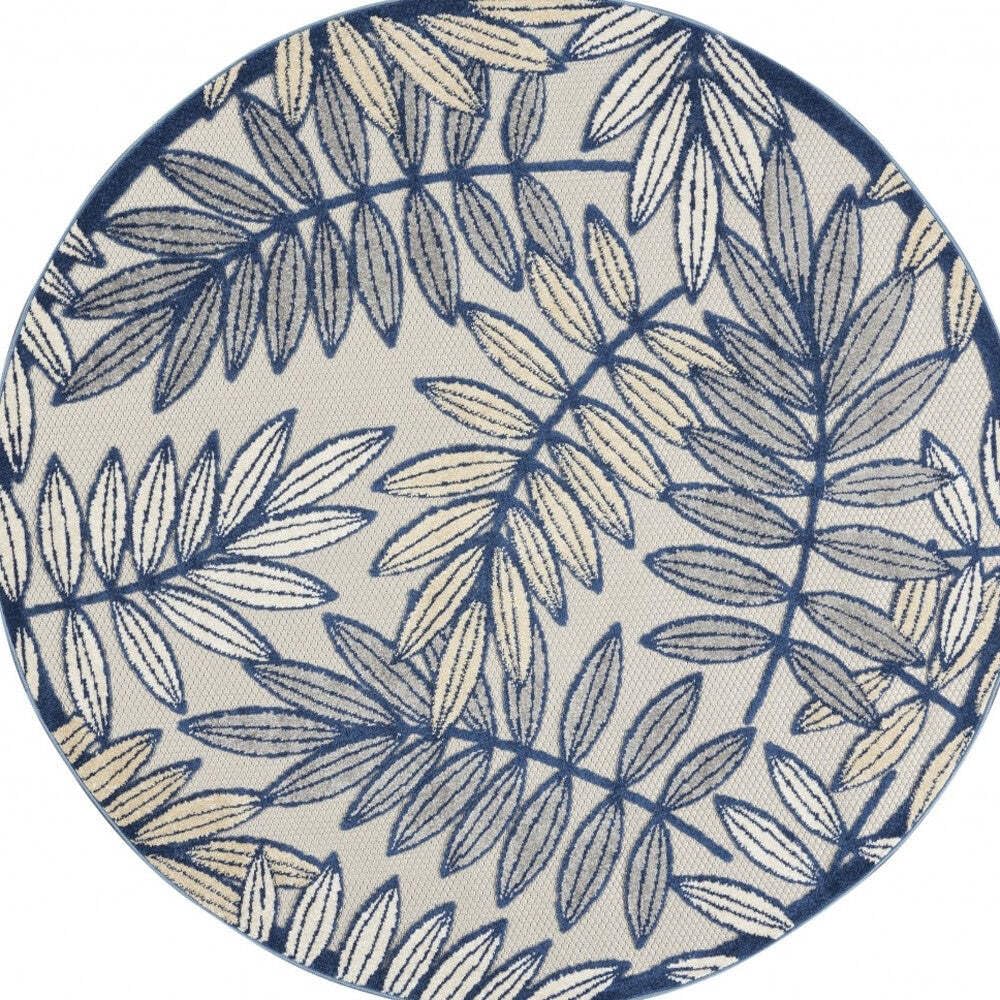 HomeRoots 4' X 6' Ivory and Blue Floral Indoor Outdoor Area Rug