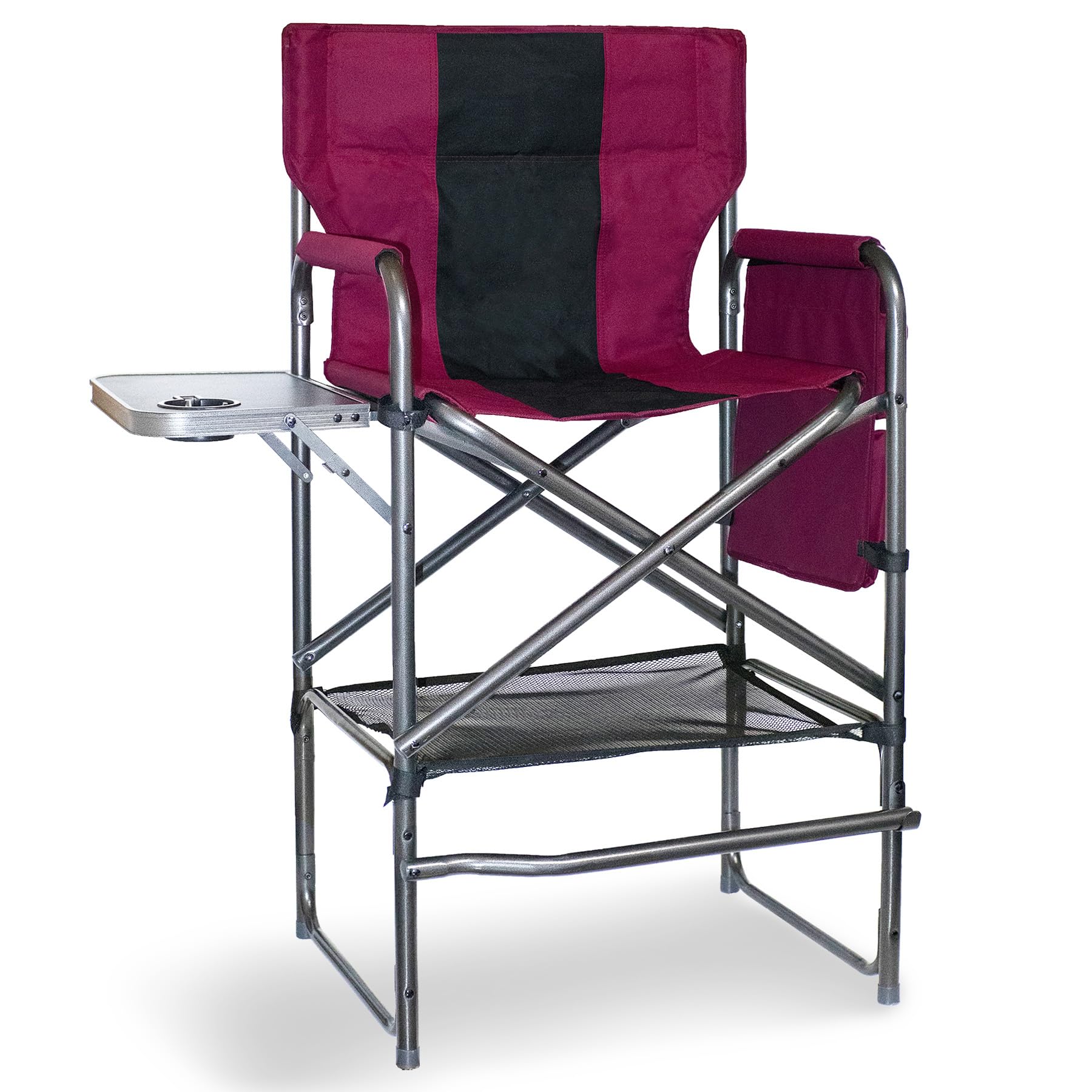 Foristrail 30' Tall Directors Chair With Side Table, 400Lbs Bar Height Folding Camping Chair For Makeup Artists, Outdoor Events