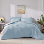 Cozylux Full Seersucker Comforter Set With Sheets Light Blue Bed In A Bag 7-Pieces All Season Bedding Sets With Comforter, Pillo