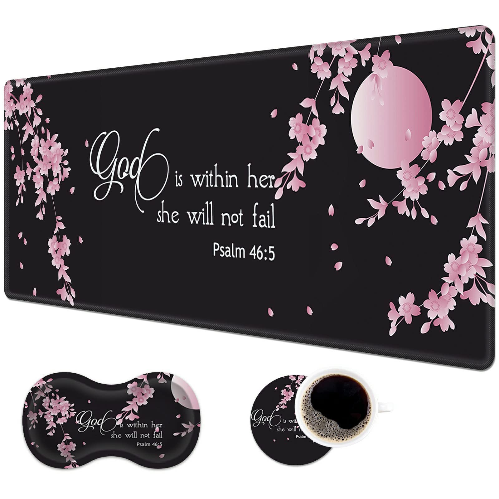 Desk Pad Mat + Wrist Rest Pad + Coasters Set, Durable Office Desk Mat 31.5'X 11.8', Large Gaming Mouse Pad Extended Non-Slip R