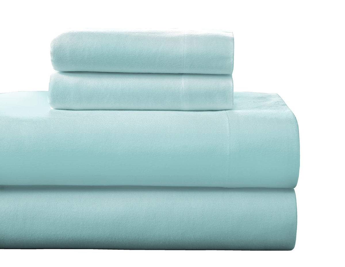 Pointehaven Flannel Deep Pocket Set With Oversized Flat Sheet, Full, Aqua