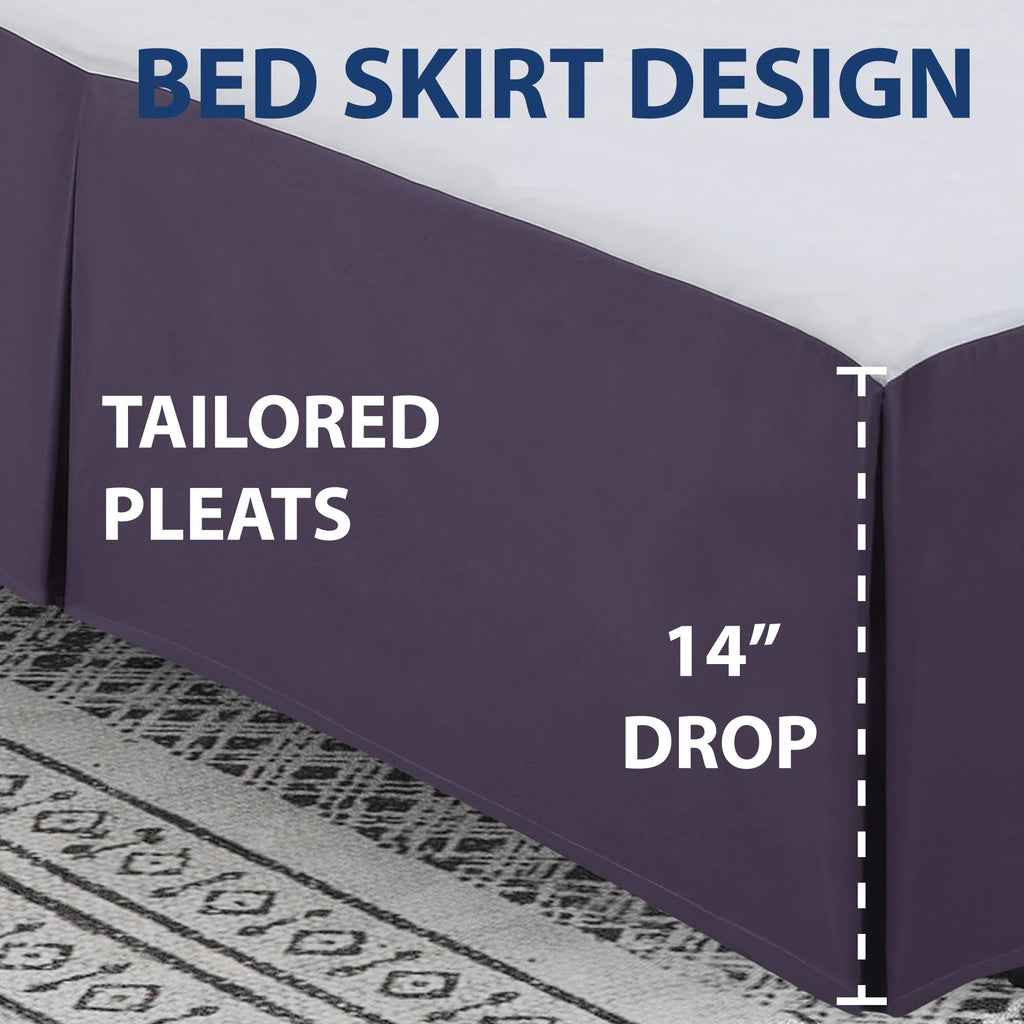Cathay Home Twin Bed Skirt: Ultra Soft, Double Brushed, Wrinkle Resistant Microfiber Pleated Easy Fit Basic Bed Skirt - Eggplant, Twin