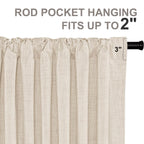 Inovaday 100% Blackout Cream Curtains For Bedroom, Thermal Insulated Linen Blackout Curtains 63 Inch Length 2 Panels Set, Back T
