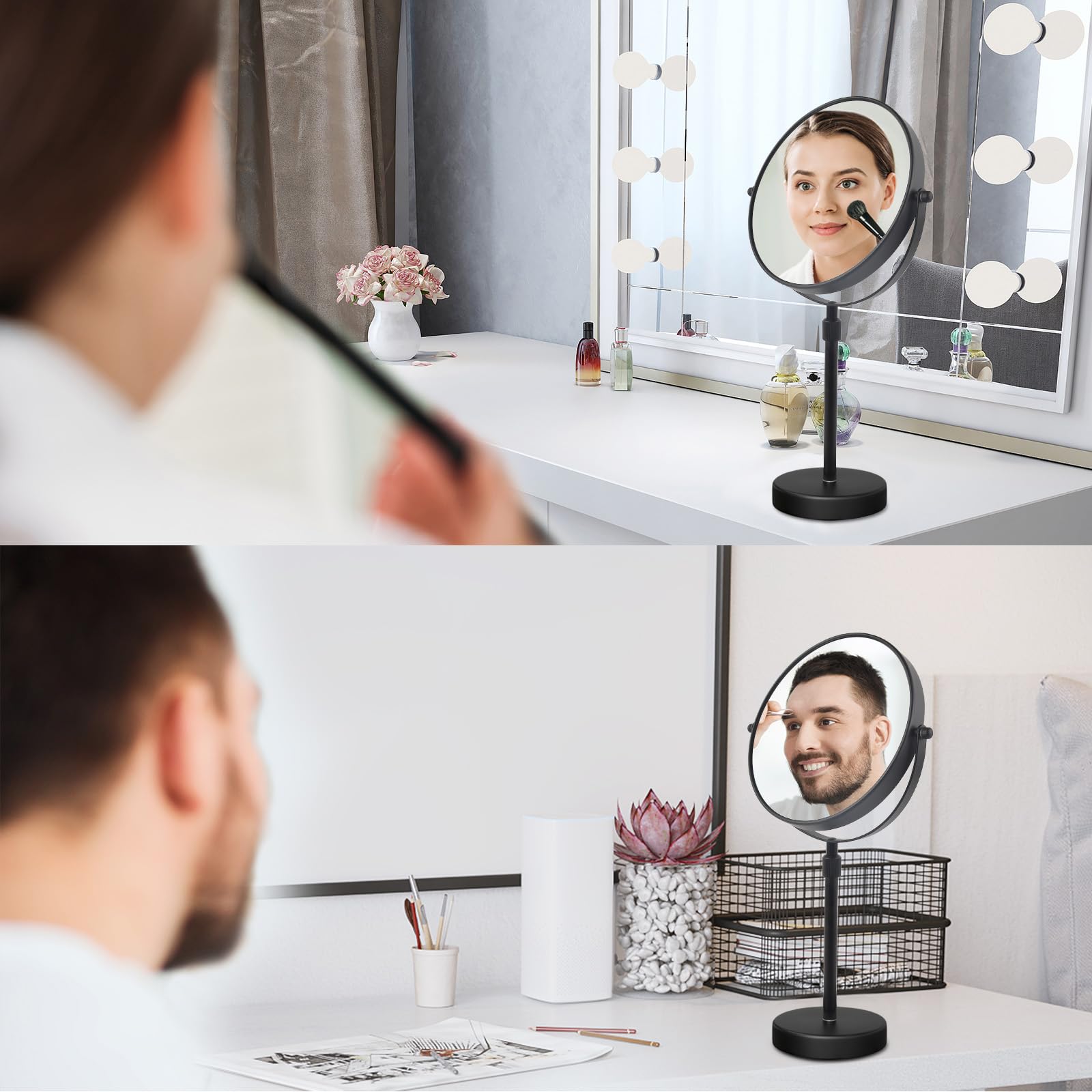 Nicesail Higher Taller Tabletop Makeup Mirror Of 8 Inch, 5X Magnified Makeup Mirror Countertop Standing, Height Adjustable, Doub