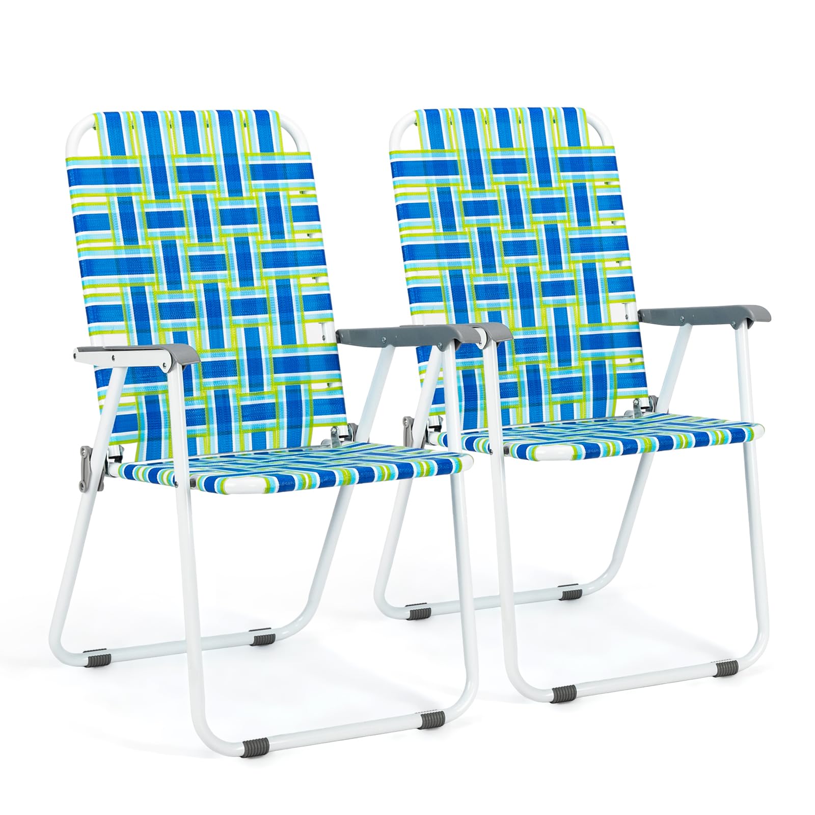 VINGLI Patio Lawn Webbed Folding Chairs Set of 2, Outdoor Beach Portable Lawn Chair Camping Chair Beach Chair for Yard, Garden D