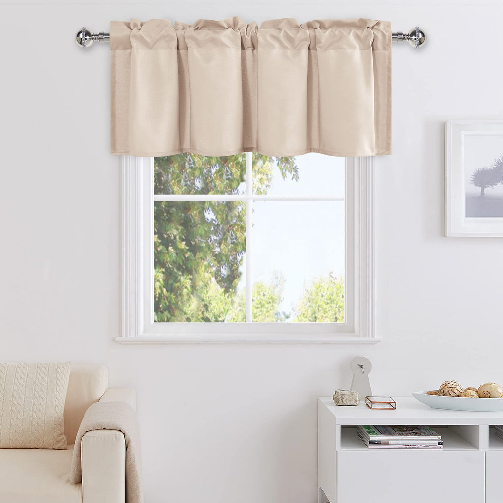 DWCN Valance Curtains for Living Room, Kitchen Valance Solid Short Topper - Beige Basement Curtain for Window, 1 Panel, 36 X 16 