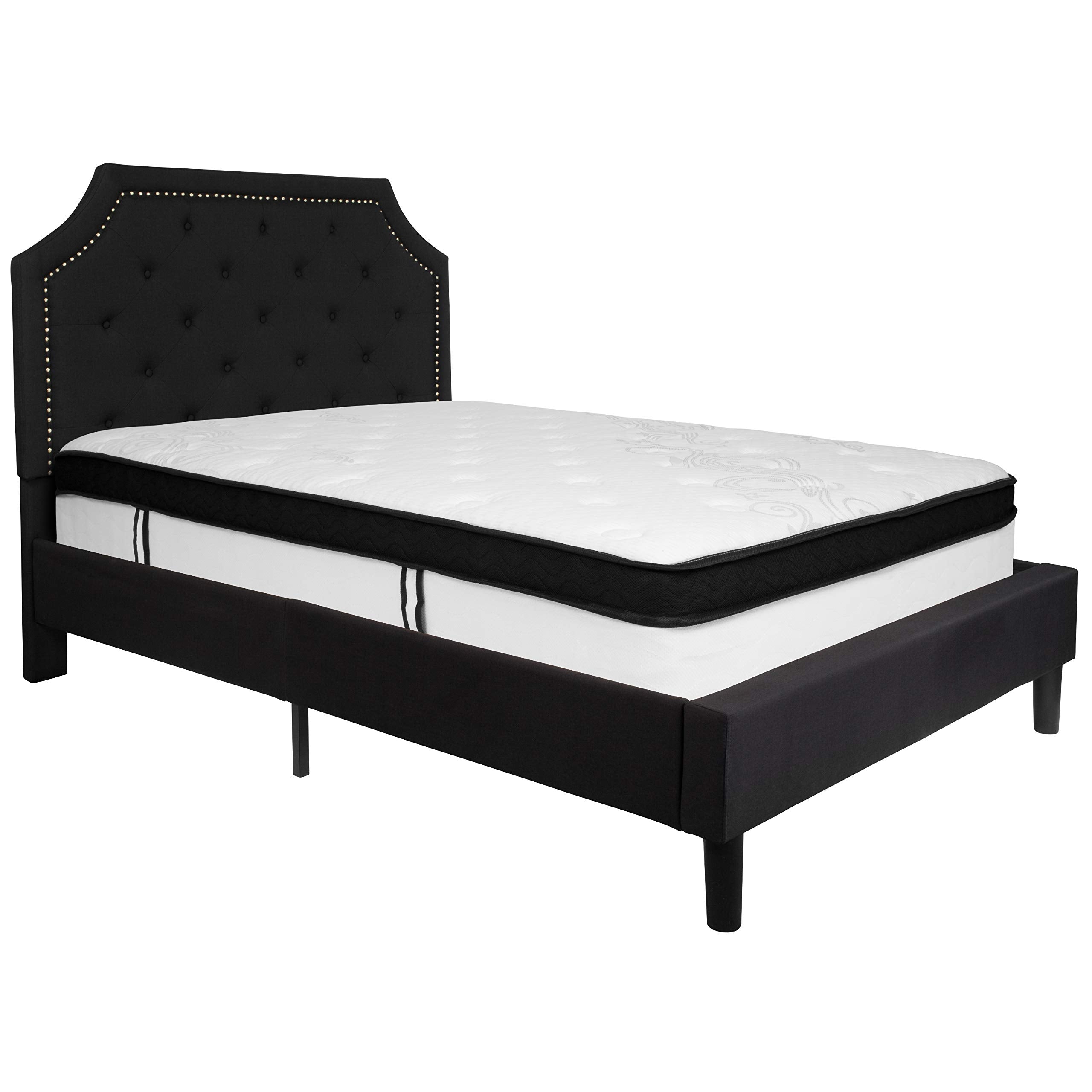 Flash Furniture Brighton Full Size Tufted Upholstered Platform Bed In Black Fabric With Memory Foam Mattress