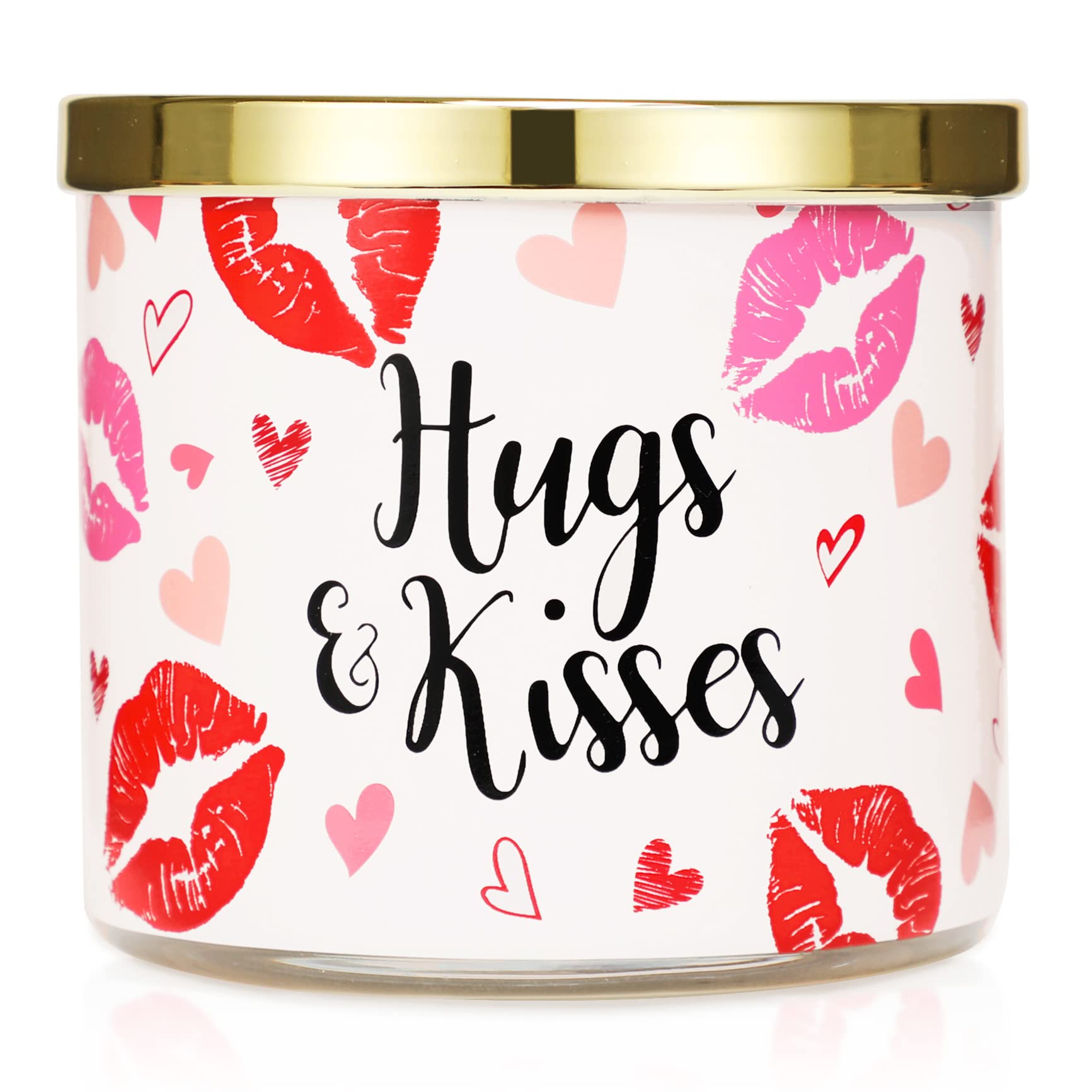 Valentines Day Candle,Hug Kisses Candle,Rose Scented Candle, Valentines Gifts for Girlfriend Wife Couples,Large 3 Wicks, 14 oz