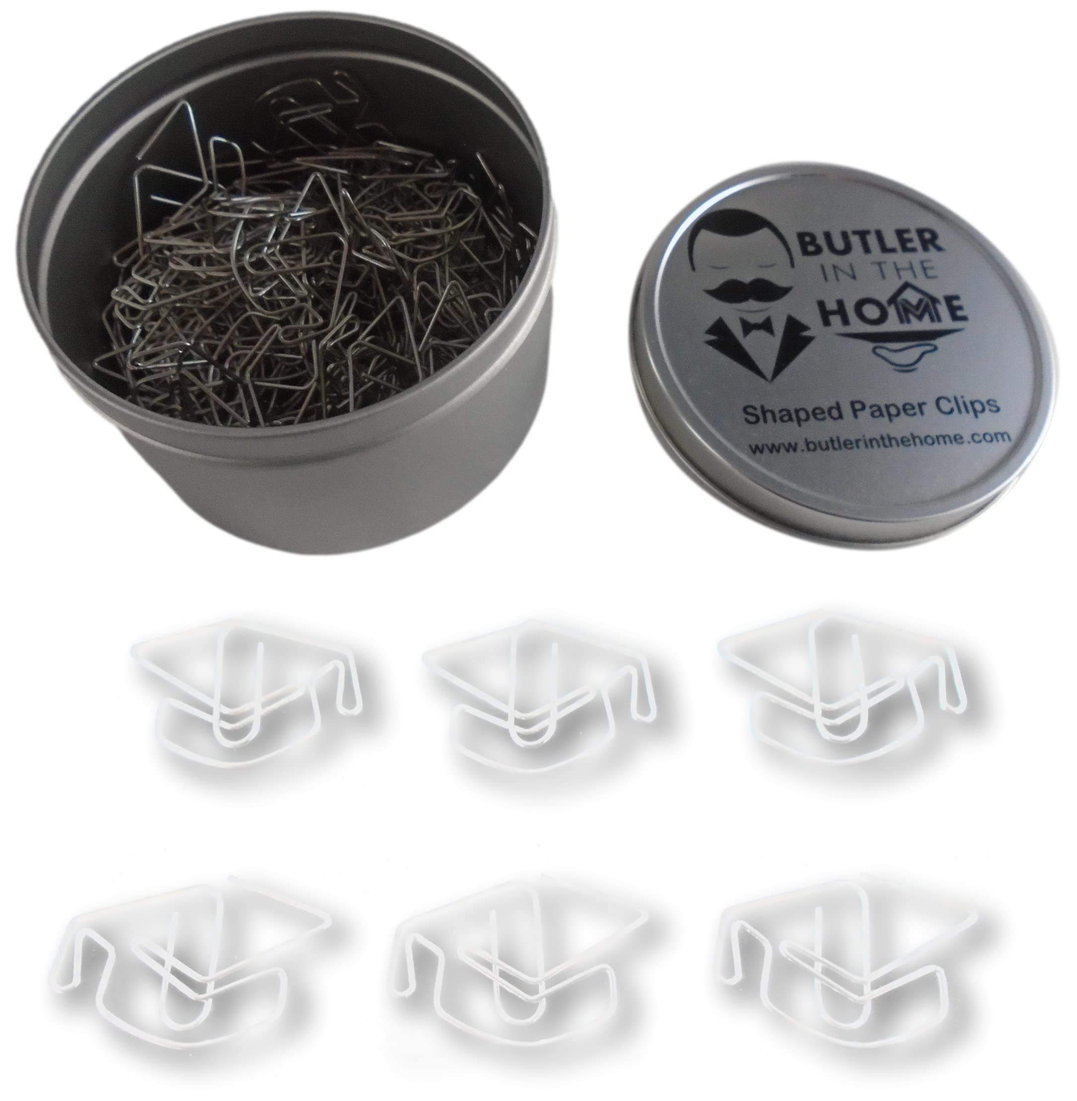 Butler In The Home 100 Count Graduation Cap Shaped Paper Clips Great For Paper Clip Collectors Or Office Gift - Comes In Round T