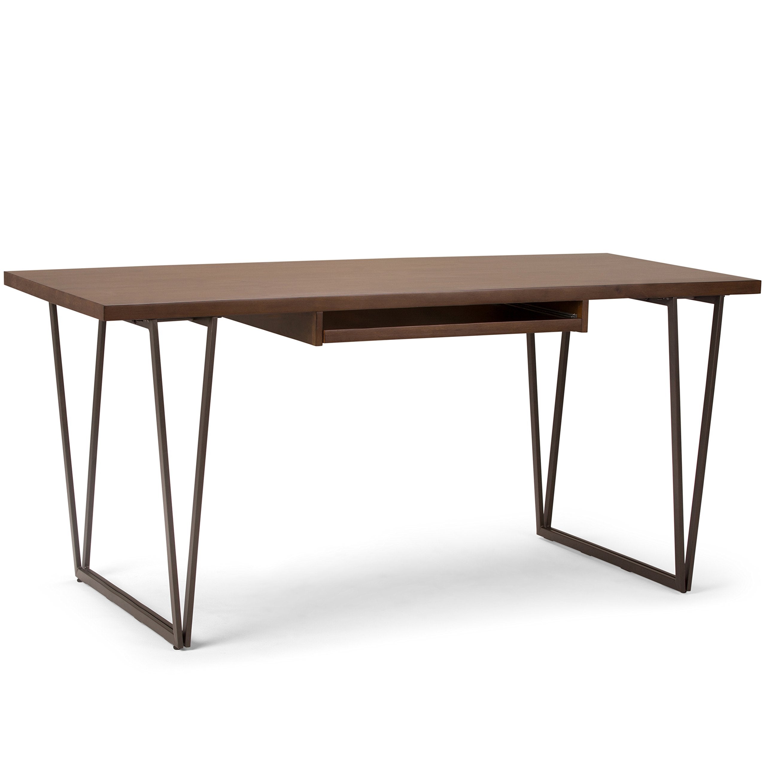 SIMPLIHOME Ryder SOLID WOOD Modern Industrial 66 inch Wide Writing Office Desk in Natural Aged Brown for the Office Desk, Writin