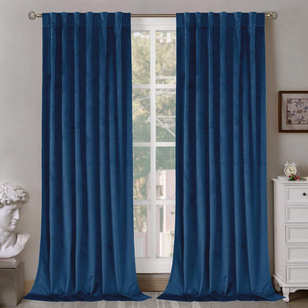 Bgment Blue Velvet Curtains 120 Inches For Living Room, Thermal Insulated Blackout Curtains Room Darkening Drapes With Back Tab