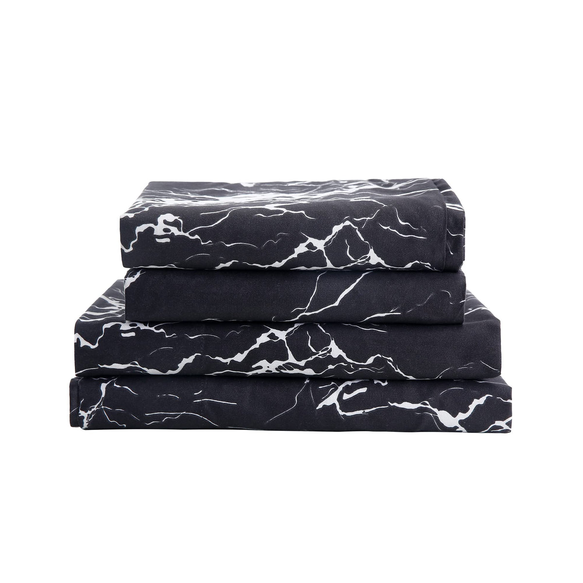Bed Sheet Set 3 Pieces -Twin Size-Soft Durable Microfiber Bedding Sheet Set,Deep Pocket,Stain,Fade & Wrinkle Resistant(Black Mar